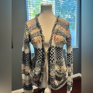 Kamana Multicolor Textured  Cardigan With Pockets. EUC